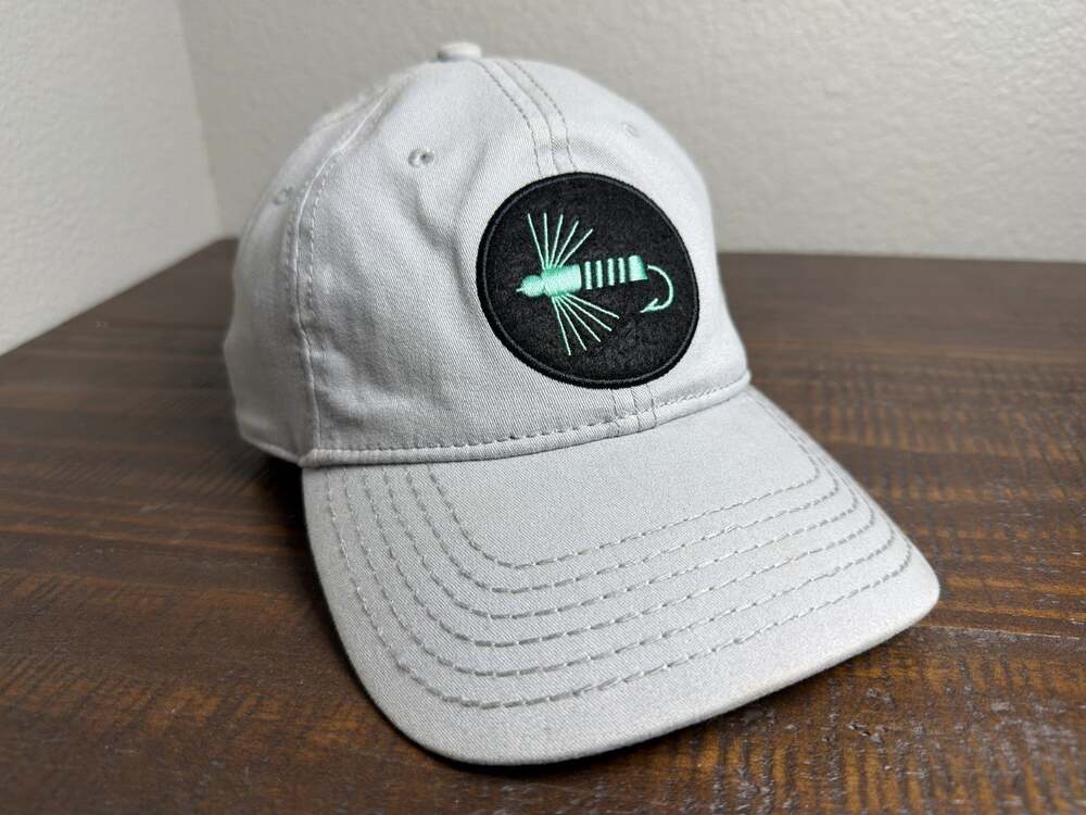 Eddy Redd Drift Free Fly Fishing Lure Embroidered Patch Hat Gray Adjustable Cap